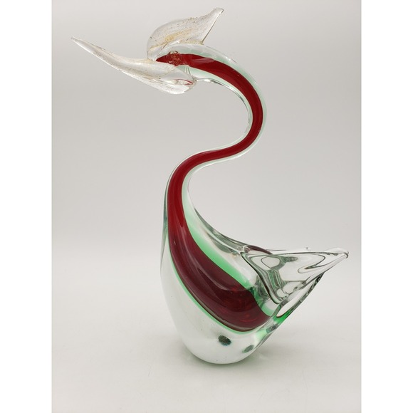 Murano Other - Vintage Murano Glass Swan‎ Sommerso Red Green & Clear Mid-Century 10.5 Inch